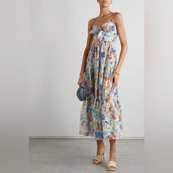 Zimmermann - Clover Tie Front Midi Dress Topaz Peony Floral US 8 / AU 2 / Medium - Picture 3 of 16